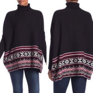 Patterned Turtleneck Poncho Sweater